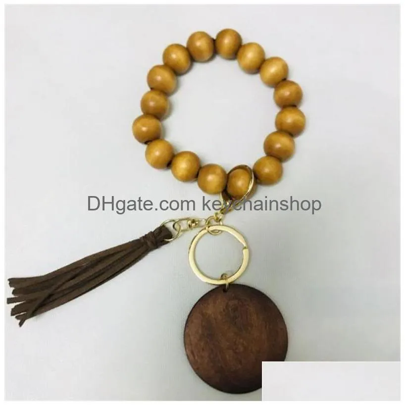 tassel bangle keychain party favor diy wooden bracelet with tassel key ring wristbands sports key chain