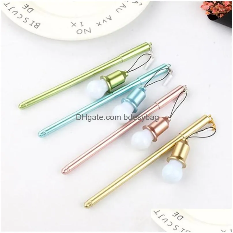 funny pen with led bulb lamp dust plug 0.28mm school office stationery pendant black ink gel rollerball writting tool