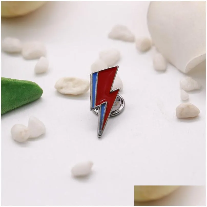 bowie inspired lightning bolt brooch pins enamel metal badges lapel pin brooches jackets jeans fashion jewelry accessories