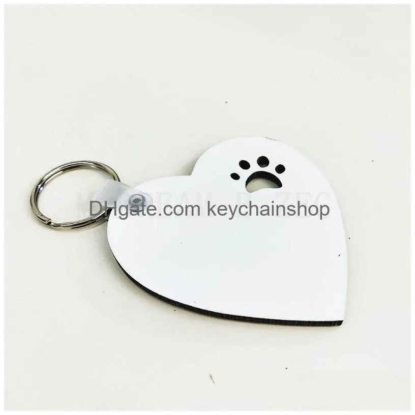 puppy keychain sublimation mdf key ring paw print wooden key chain creative dog tag