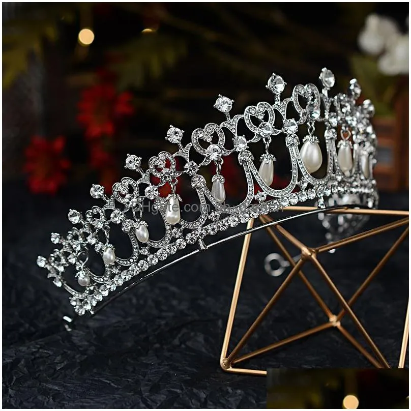 wedding hair jewelry baroque crystal pearl bridal tiaras diana crown pageant diadem bride headband wedding hair accessories tiara de noiva