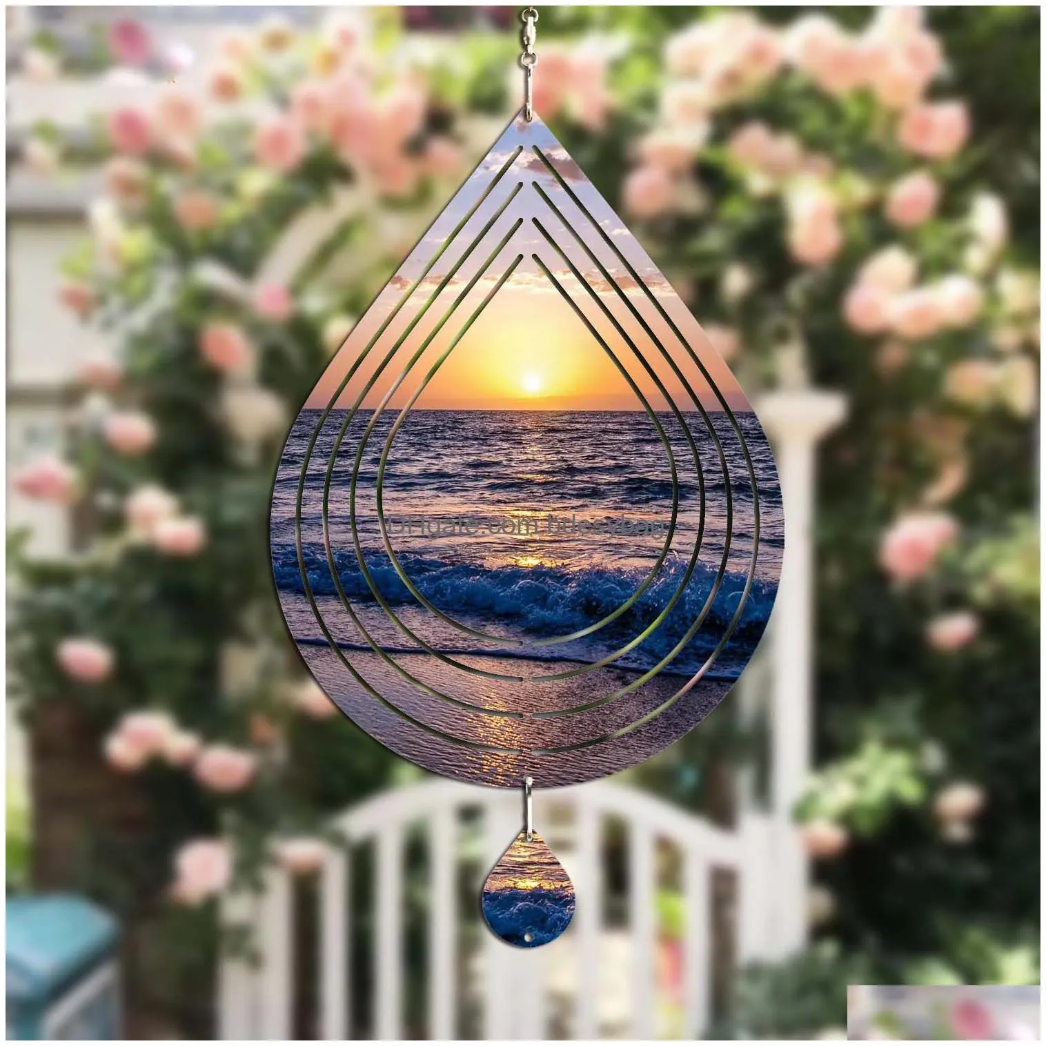 sublimation blank wind spinners alluminum large water fall shape spinning hanging patio yard decoration blanks for diy both sides