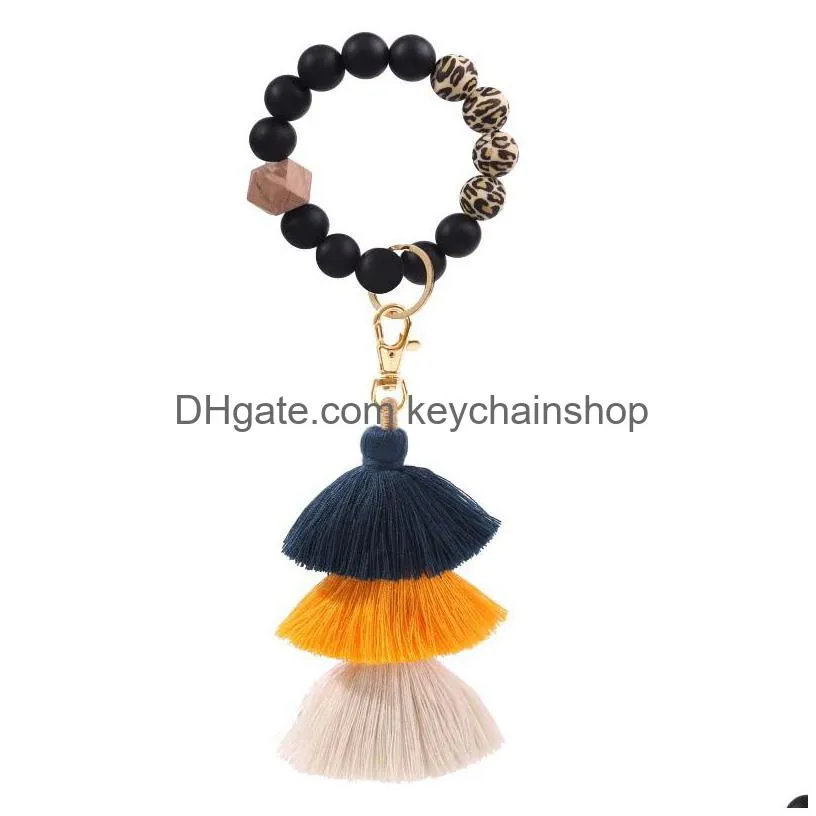 silicone bead bracelet keychain women girl key ring wrist strap party favor key chain