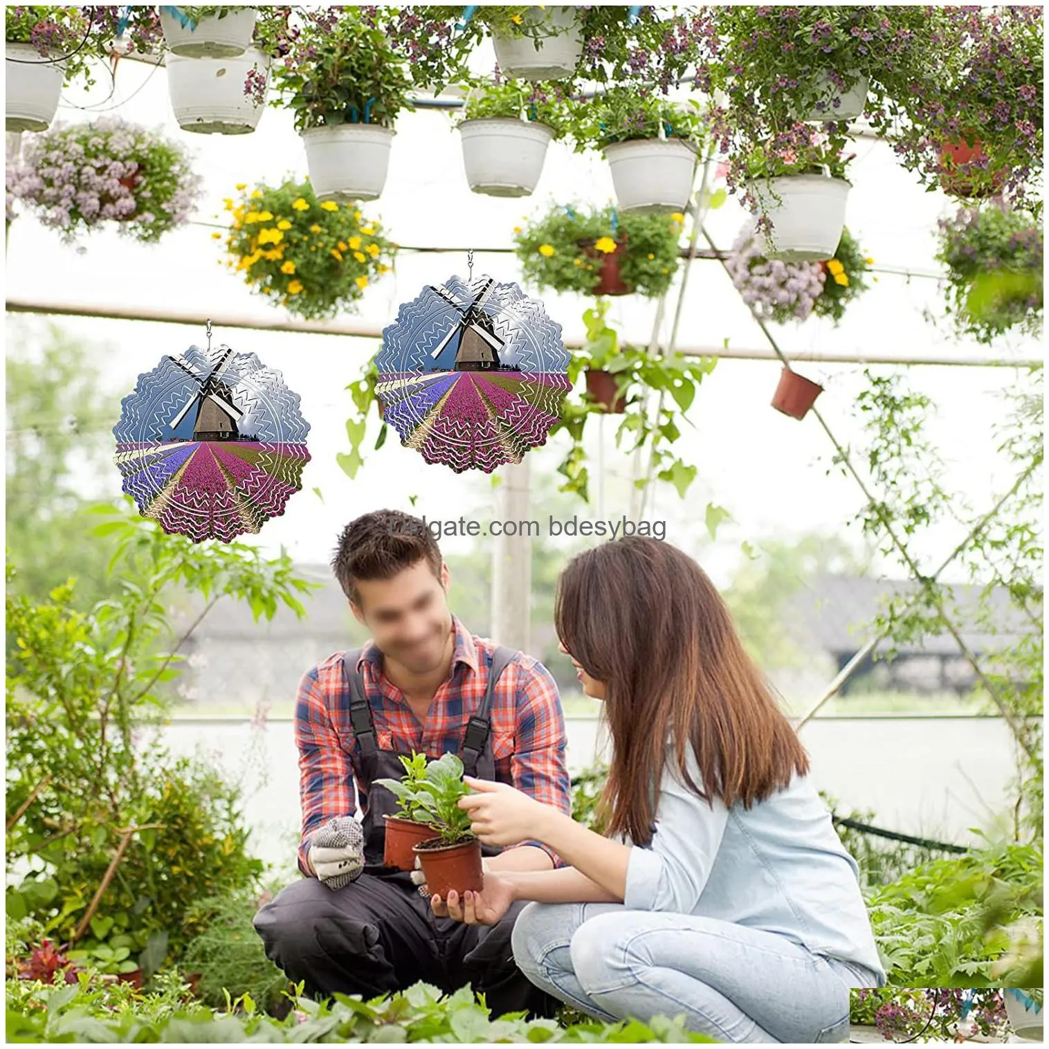 sublimation wind spinner blanks products metal mandala flower shape wind chime sculpture hanging ornament for yard garden decoration