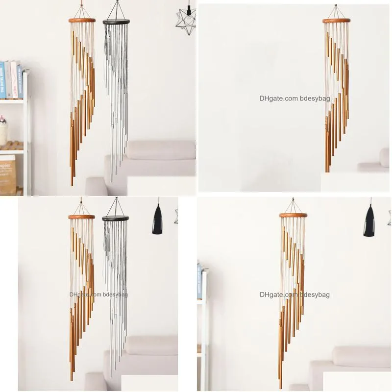wind chime aluminum alloy gold tubes foldable rotating home hanging ornaments creative garden decoration craft gift pendant wind chimes