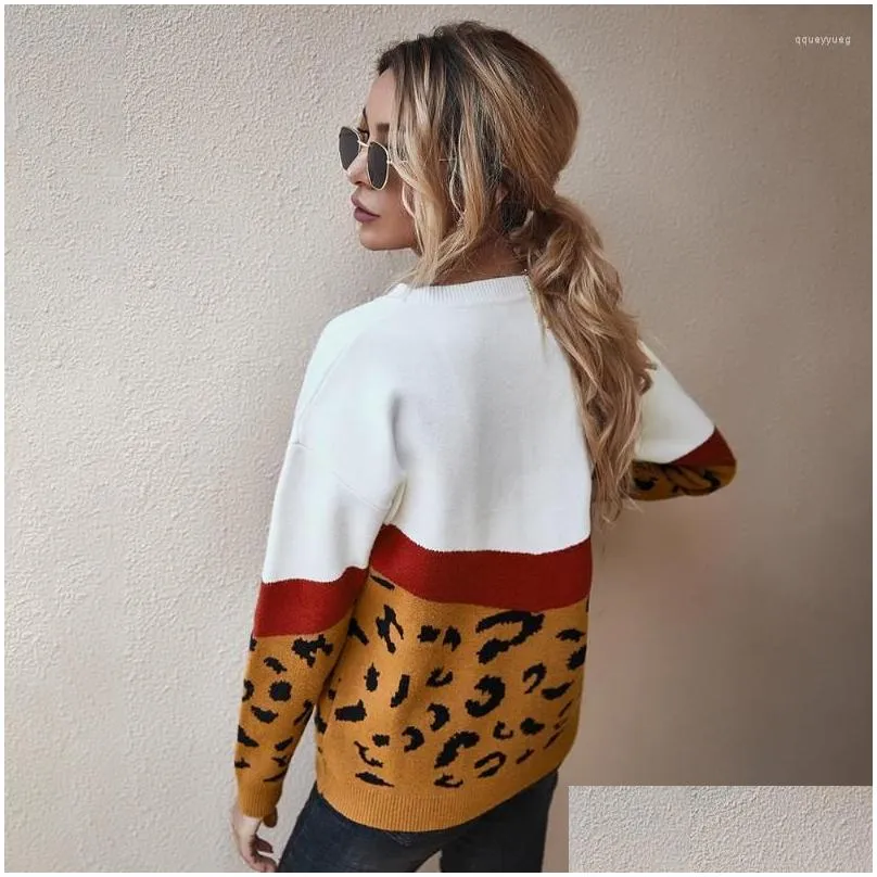 womens sweaters nedeins leopardwork warm winter 2022 ladies knitted sweater women oneck full sleeve jumper pullovers top khaki