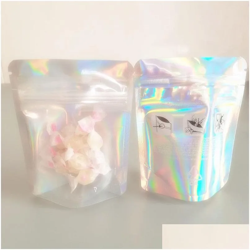 resealable plastic retail clear childproof packaging bags holographic transparent pouch smell proof mylar bag for dry flowers packing