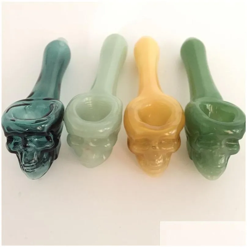 pyrex oil burner pipes thick skull smoking hand spoon pipe 3.93 inch tobacco dry herb for silicone bong glass bubbler