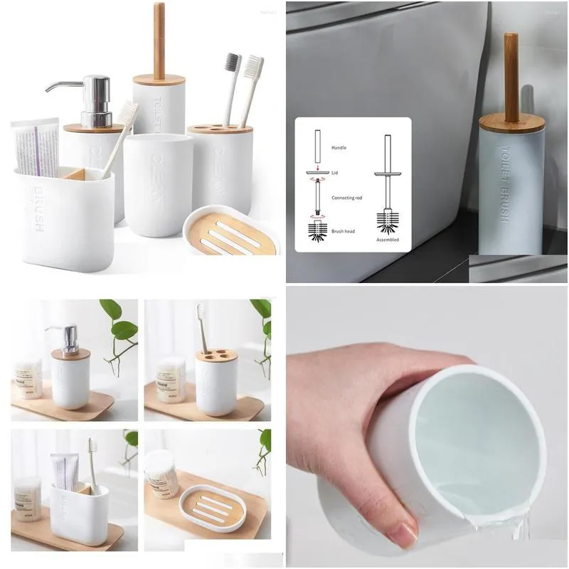 bath accessory set household toiletries lotion bottle toothbrush mouthwash cup soap box bamboo bathroom products 6 pieces