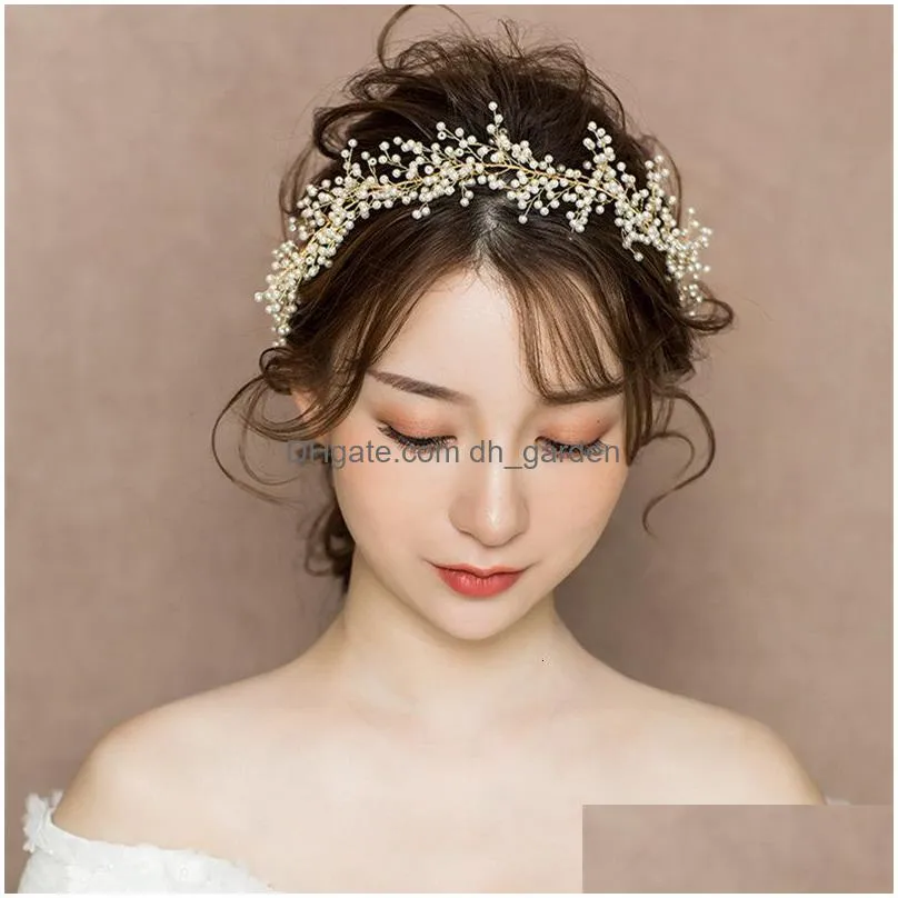 wedding hair jewelry forseven goldsilver color pearls headband headpieces women kids tiara bride coroa noiva wedding hair jewelry accessories