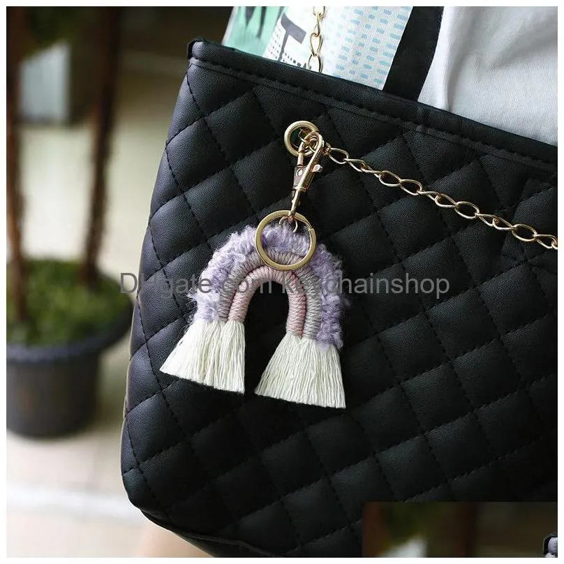 tassel key chain simple woven keychain party backpack shape decor creative solid color pendant
