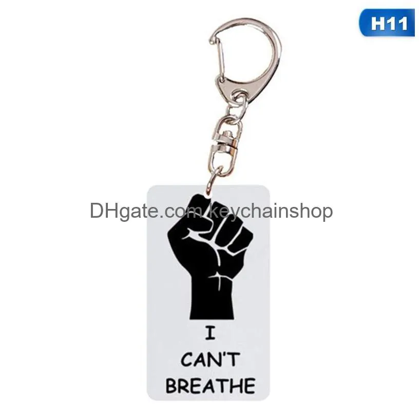 newest i cant breathe keychain car key ring black lives matter letter printed acrylic pendant key chain metal key ring party favor