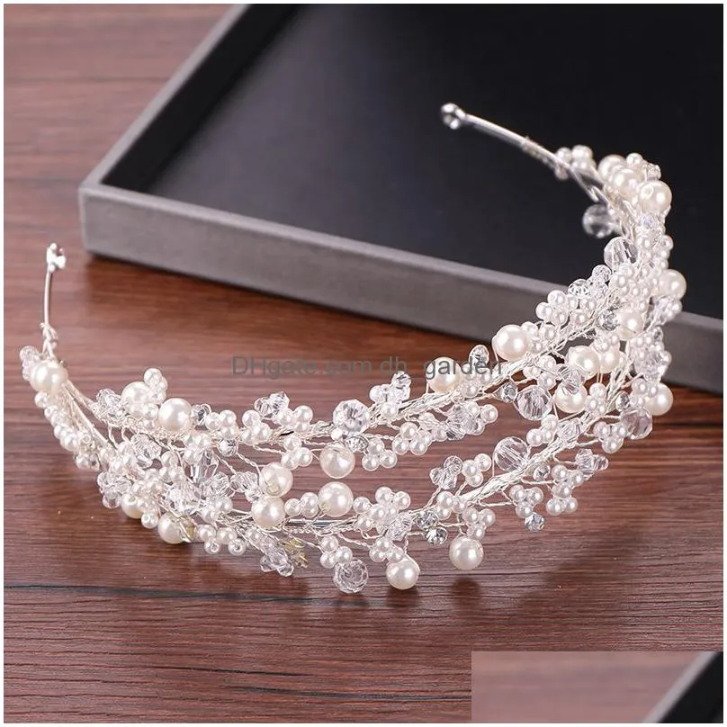 wedding hair jewelry white pearl bridal hairbands tiaras wedding crown headband for bride hair jewelry pearl wedding hair accessories headwear