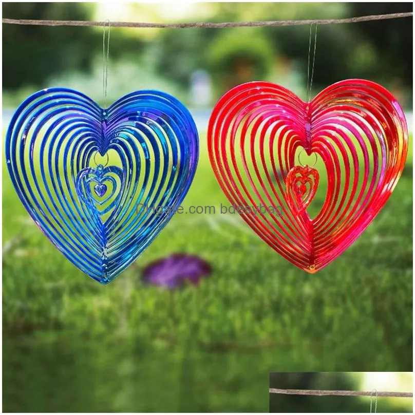 garden decorations 3d heart shape shiny wind spinner flowinglight effect design rotating wind chime home eaves hanging pendant decoration 20220611