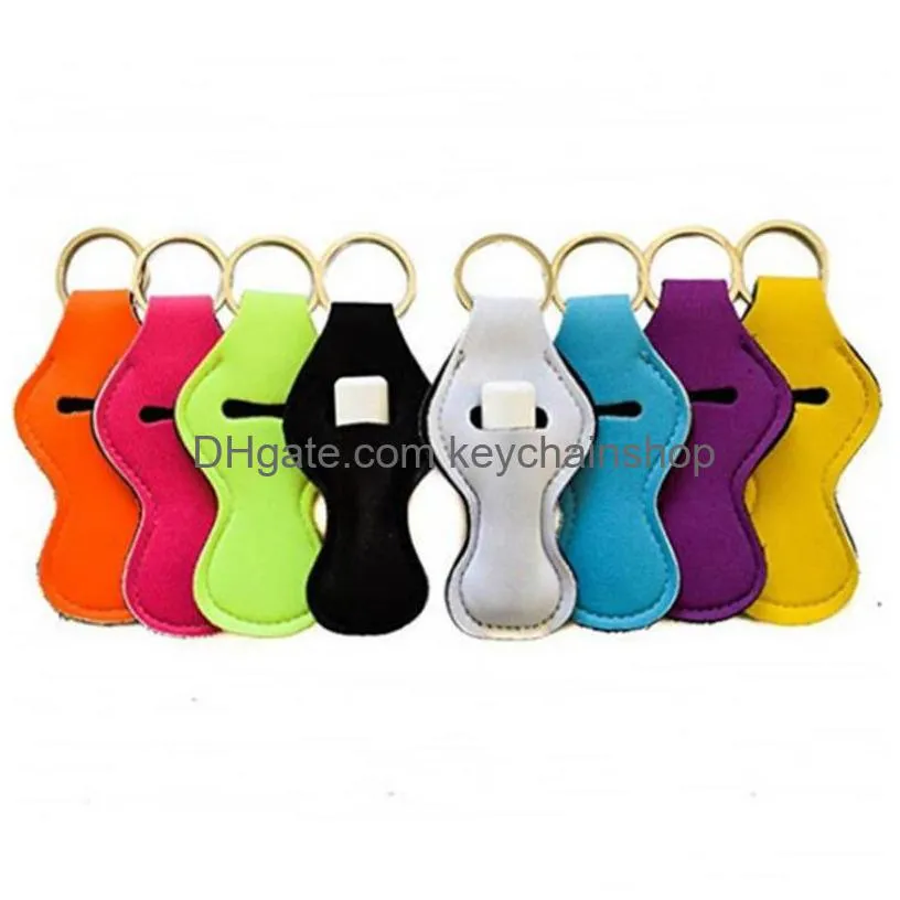 solid color neoprene chapstick holder with key ring fashion colorful keychain lip balm holder lipstick sleeve party festival favor