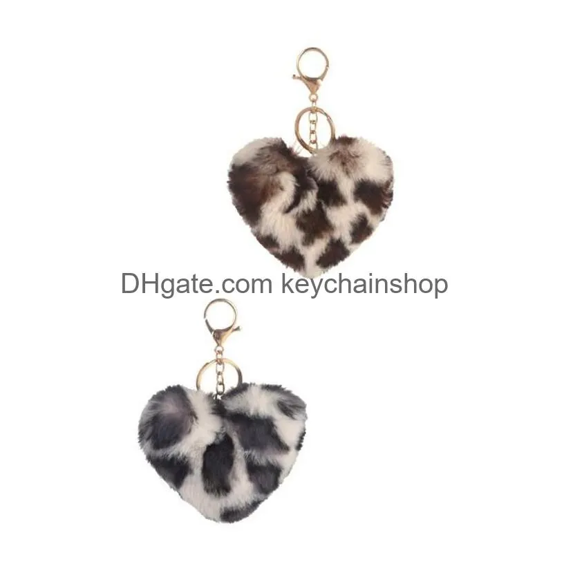 leopard plush keychains party favor creativity heart shaped key chain bag pendant keyring designer gift