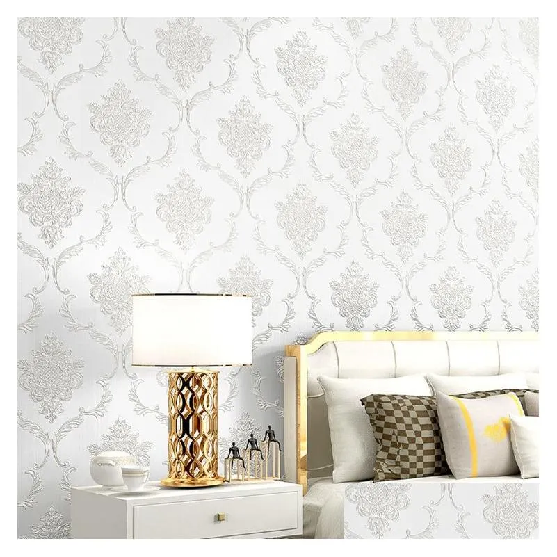 european embossed damask wallpaper bedroom living room decorative wallpaper non woven 3d wallpaper