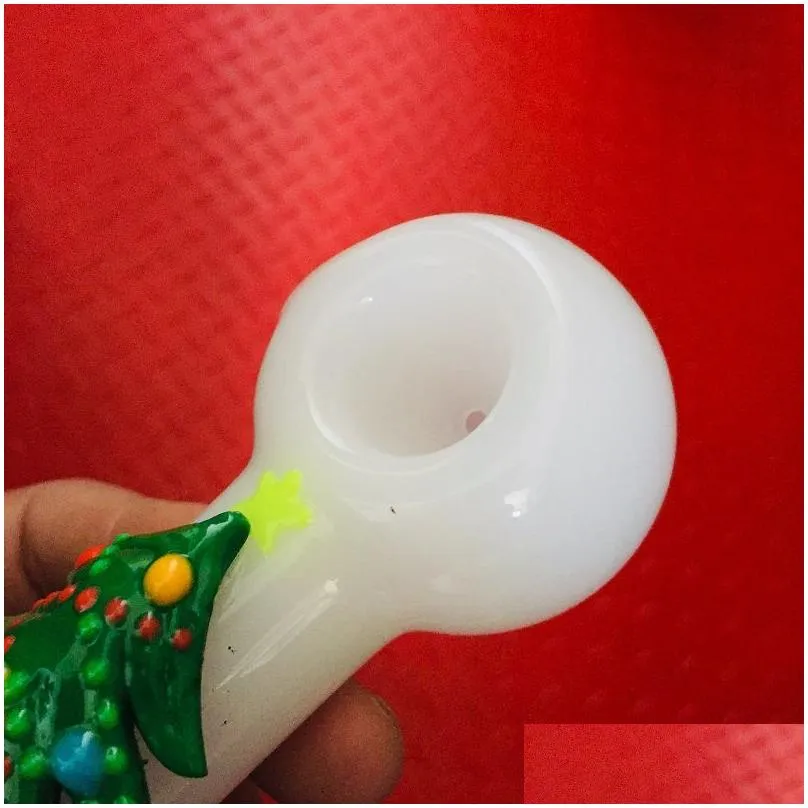 christmas tree themed tobacco pipe 5 inch glass art hand pipe glows in dark christmas gifts unbreakable glass 120g