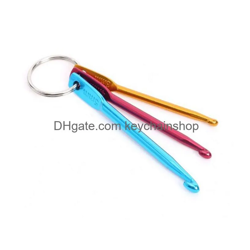 diy craft tools 3/4/5mm key ring with crochet hooks handmade aluminum crochets hook metal keychain multicolour crafts knitting tool