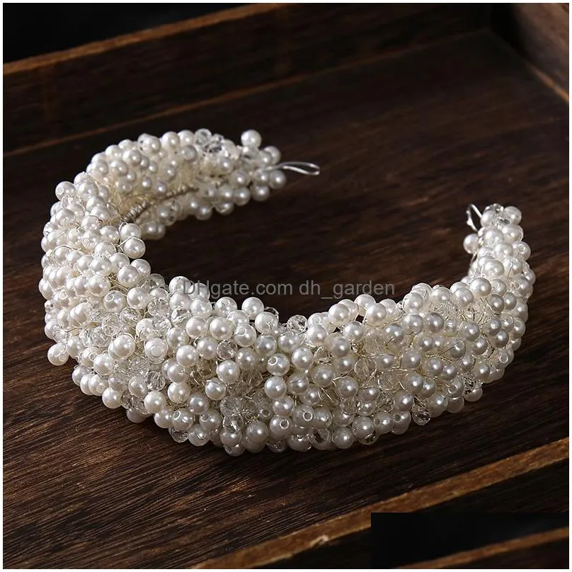 wedding hair jewelry luxury full pearls crystal silver color headbands for bride women tiaras hair vines bands handmade wedding hair accessories
