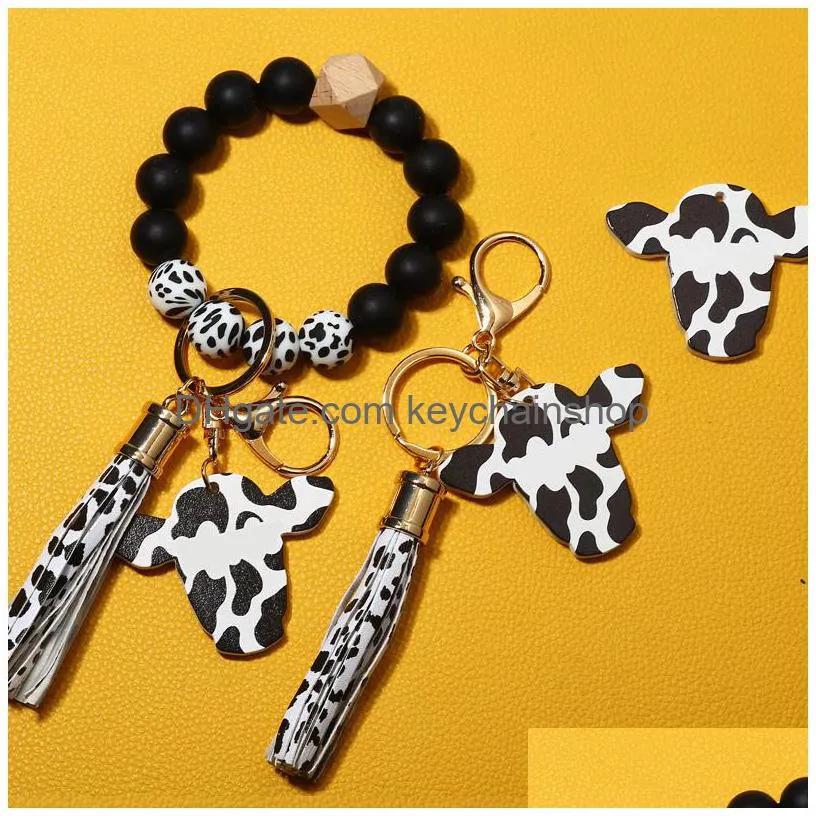 creative cow head keychain milk pattern party bracelet key chain european american fashion accessories exquisite anti lost key ring