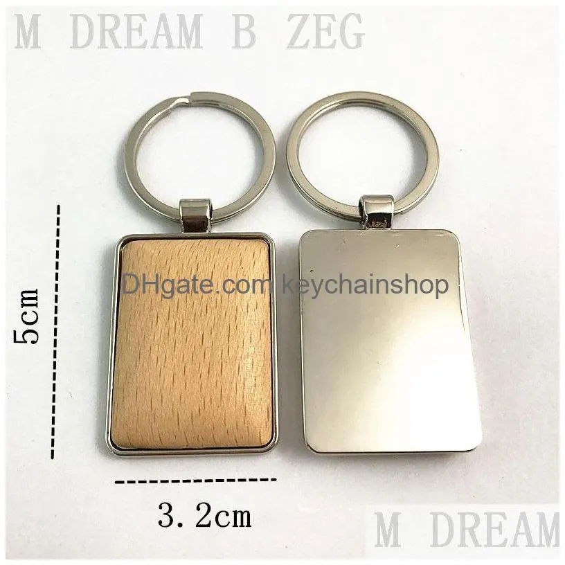 creative metal wood key chain wooden small pendant heartshaped elliptical key buckle bag car pendant party favor