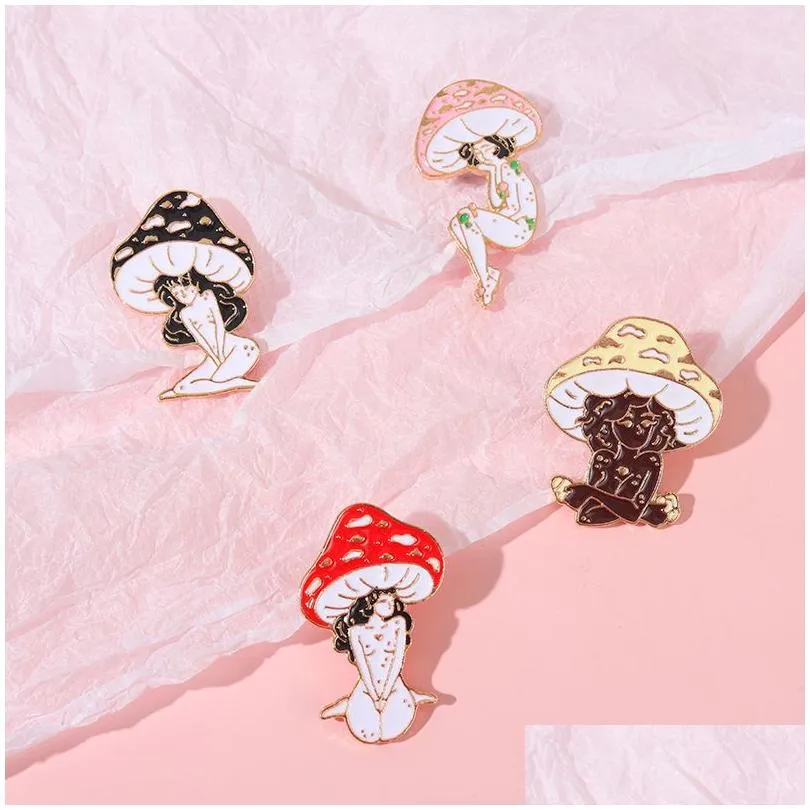 mushroom lady enamel pins custom girls and plant brooches lapel badges cartoon nature art jewelry gift for friends 6209 q2