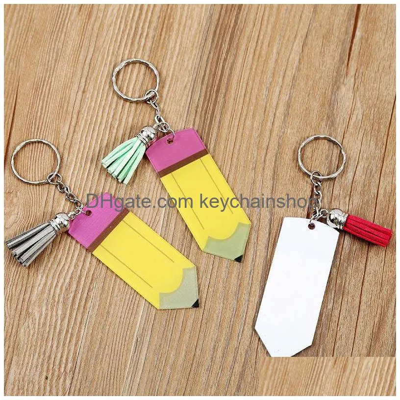 personalized pencil keychain party favor diy blank acrylic key ring with tassel creative backpack hanging pendant
