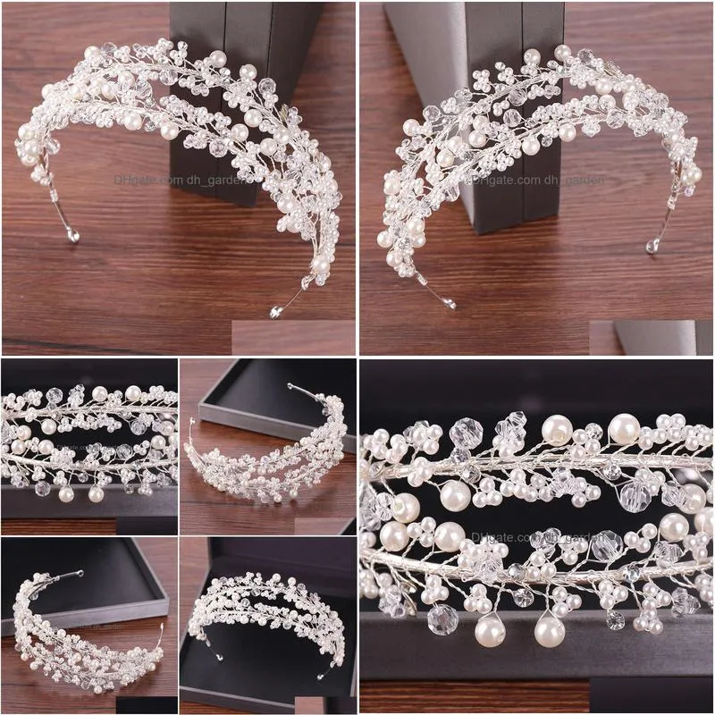 wedding hair jewelry white pearl bridal hairbands tiaras wedding crown headband for bride hair jewelry pearl wedding hair accessories headwear