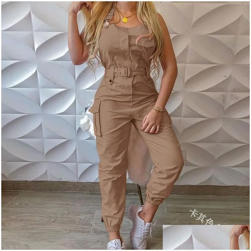 womens jumpsuits rompers womens bib pants overalls sleeveless adjustable straps cargo jumpsuit beam foot romper trousers with belt