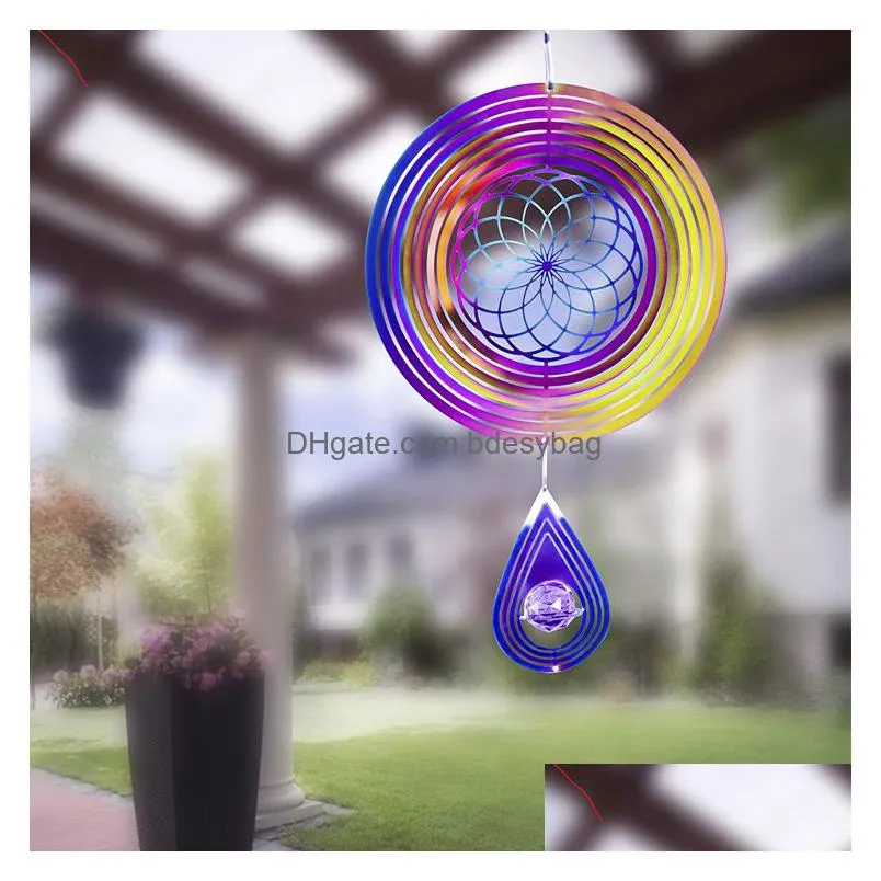 arts wind spinners 6 inch 3d rotating wind chime garden hanging stainless steel mirror reflective