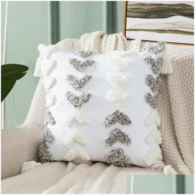 cushion/decorative pillow moroccan canvas tufted embroidered tassel flower cushion cover geometric throw living room sofa 45x45/30x50