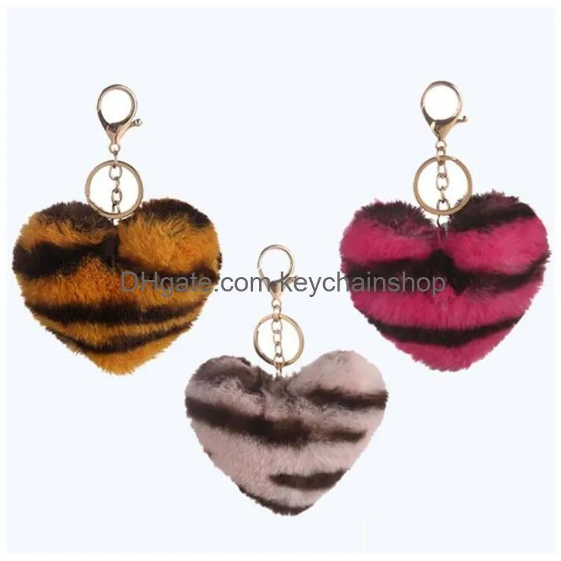 leopard plush keychains party favor creativity heart shaped key chain bag pendant keyring designer gift