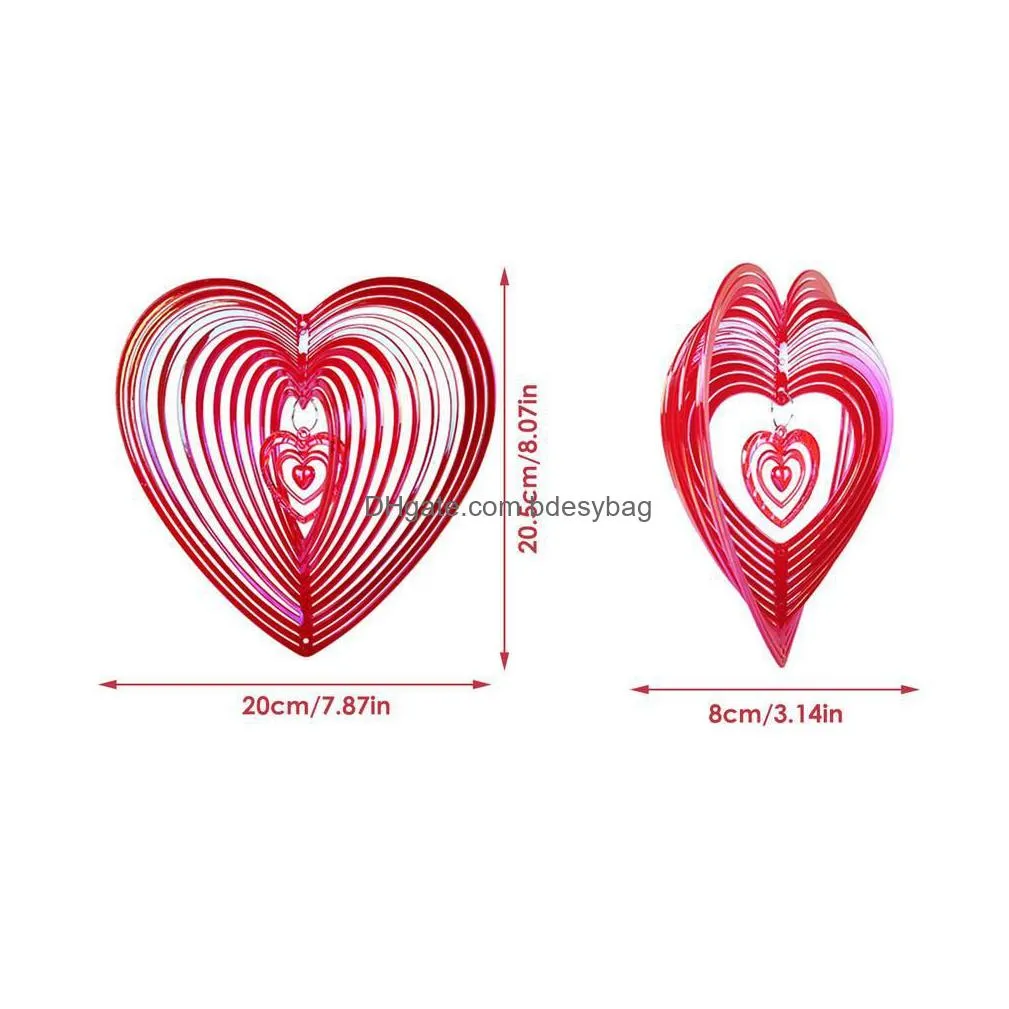 garden decorations 3d heart shape shiny wind spinner flowinglight effect design rotating wind chime home eaves hanging pendant decoration