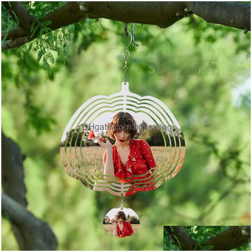 diy christmas decoration pendant double sided heat transfer metal wind chime sublimation blank pumpkin heart shape rotating wind