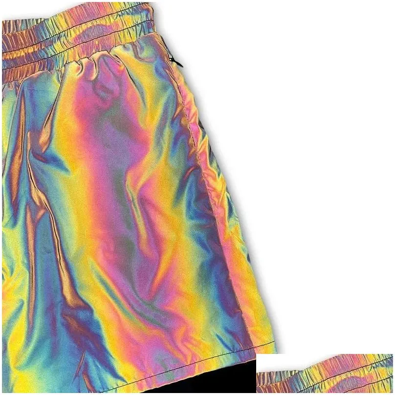 mens shorts rainbow reflective men short casual work night club running mens pants hip hop ourdoor workout jogger fashion oversize