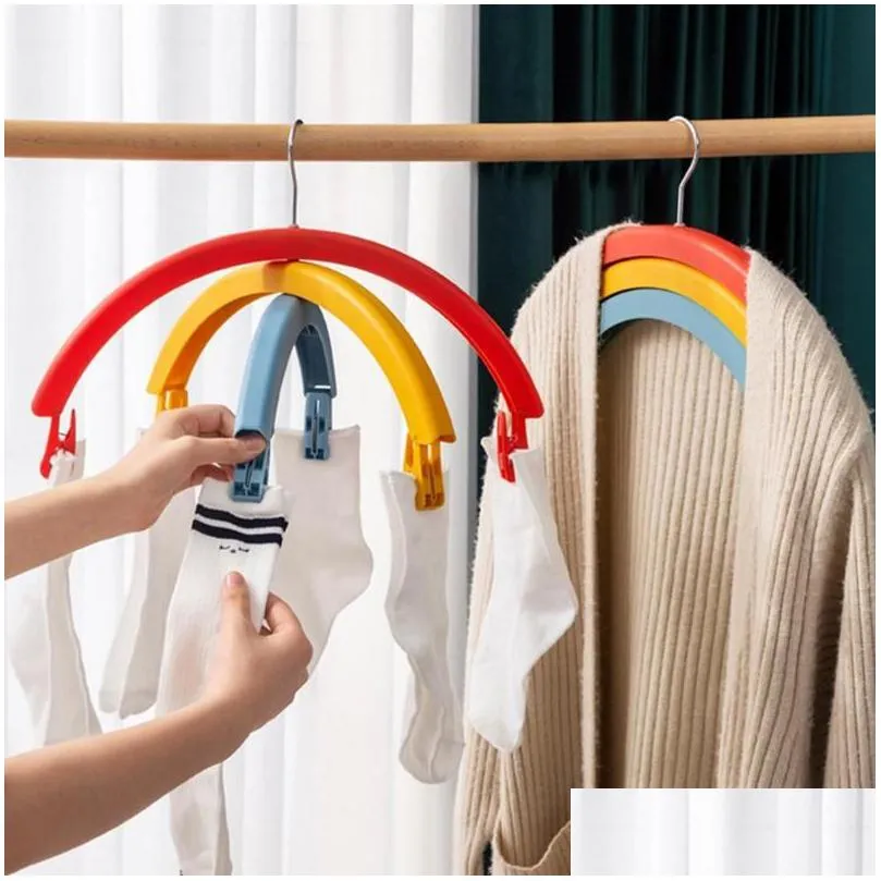 hangers racks rotating hanger 2in1 multifunctional rainbow colorful clothes underwear socks hook household drying rack