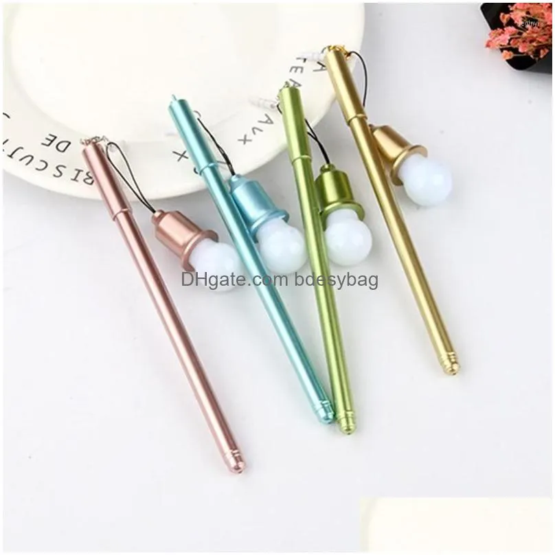 funny pen with led bulb lamp dust plug 0.28mm school office stationery pendant black ink gel rollerball writting tool