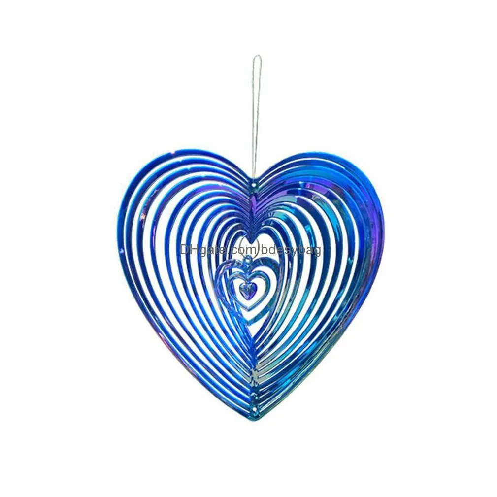 garden decorations 3d heart shape shiny wind spinner flowinglight effect design rotating wind chime home eaves hanging pendant decoration