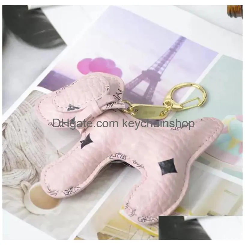 cute dog design keychain bag pendant charm jewelry key ring holder for women men fashion pu leather car accessories