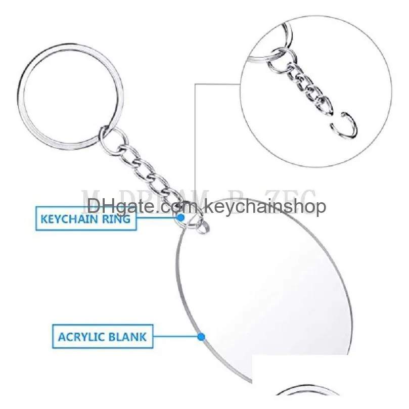 5cm blank disc key chain diy clear acrylic key ring with metal split chain handicrafts party decoration set