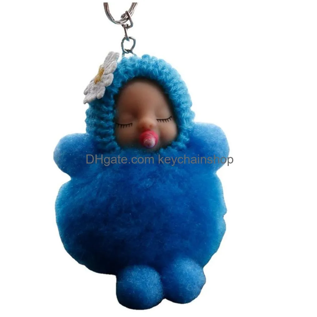 4 style hairball keychain colorful sleeping doll key chain party backpack keyring decorative mini soft doll toys