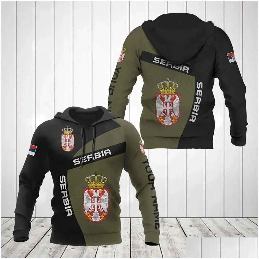 serbian mens hoodie autumn longsleeved pullover hooded top flag print oversized clothing for men