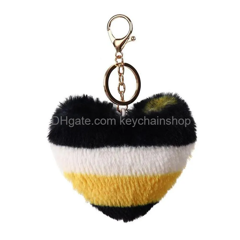 heart shaped rainbow keychain party supplies plush balls key chains decorative for women bag keychains accessories car keyring