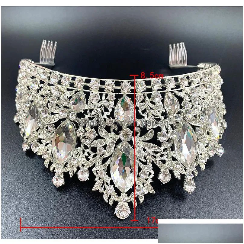 wedding hair jewelry trendy silver color crystal queen big crown bridal wedding tiara women beauty pageant bride hair accessories jewelry