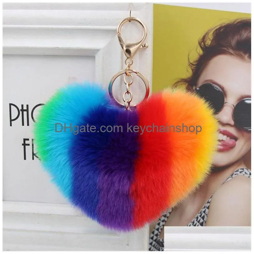 fashion plush keychain 10cm creative heart shaped hairball key ring bag pendant