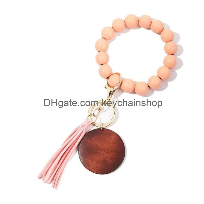 wood bead keychain with tassel wooden beads bracelet key ring wrist keychains bag pendant party favor