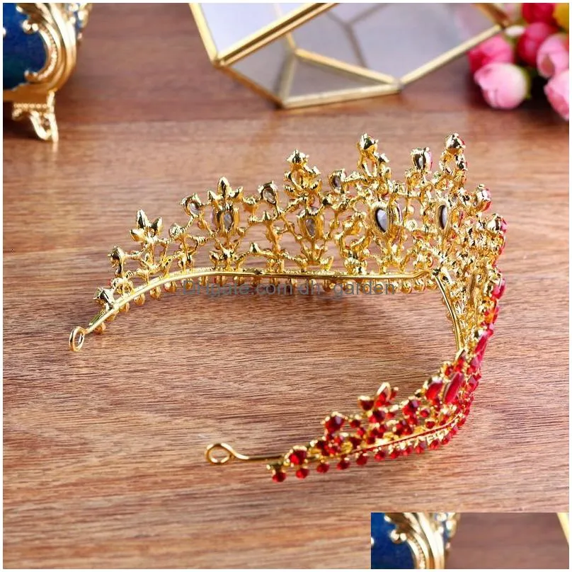 wedding hair jewelry luxury gold color red bridal tiaras crown vintage baroque crystal diadem for bride headbands wedding hair accessories