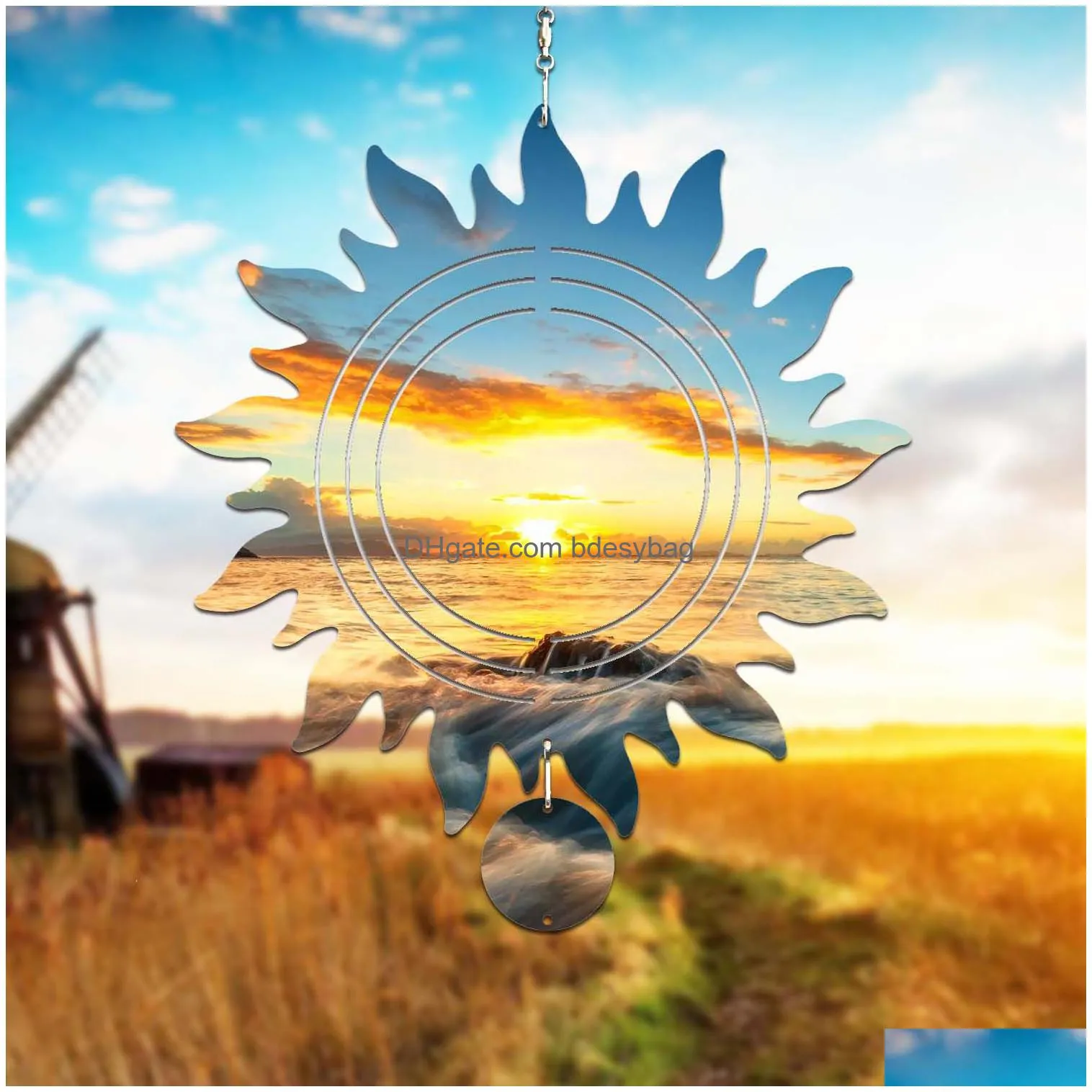 sublimation wind spinner blanks products metal sun shape wind chime sculpture hanging ornament for yard garden decoration