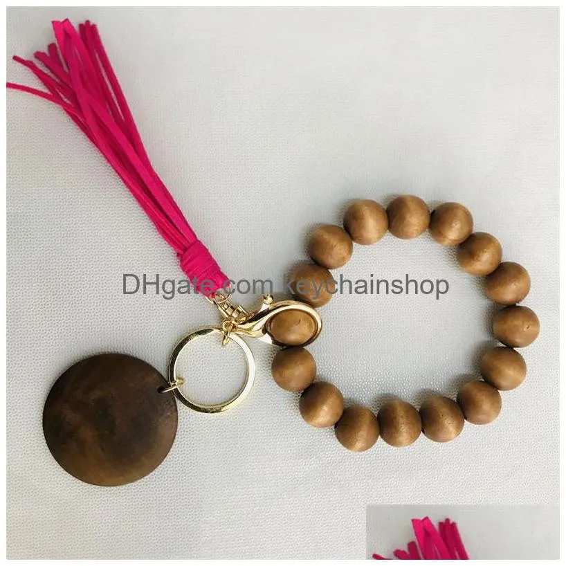 tassel bangle keychain party favor diy wooden bracelet with tassel key ring wristbands sports key chain